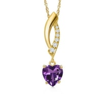 Gem Stone King 14K Yellow Gold Purple Amethyst and Lab Grown Diamond Pendant Necklace for Women | 0.83 Cttw | Gemstone February Birthstone | Heart Shape 6MM | With 18 inch Chain