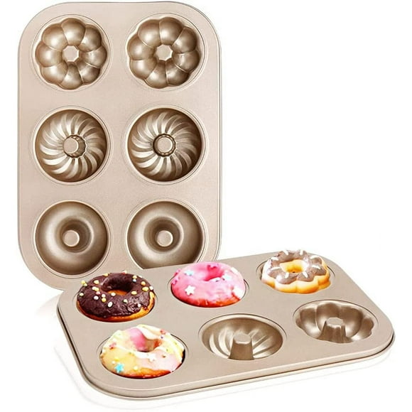 Beasea Donut Molds for Baking 6-Cavity, 2 Count Doughnut Baking Pan Nonstick, Donut Hole Pan Donut and Bagel Pan, Carbon Steel Mini