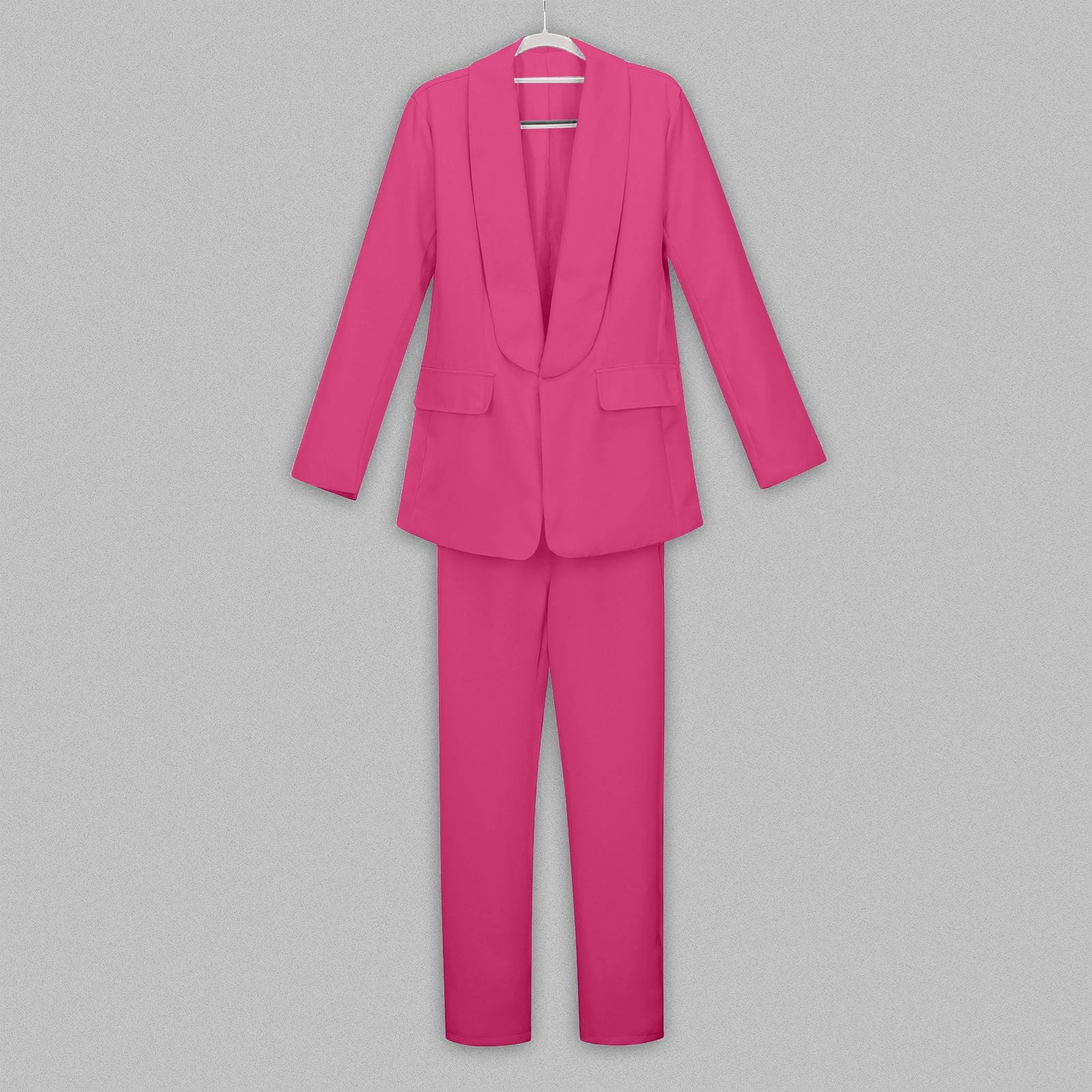 open lace back dress Zapaka Women Sparkly Pink 2 Piece Prom Suits With Pockets Notched Lapel Party Tuxedo With Sleeves, Pink / M main image 1