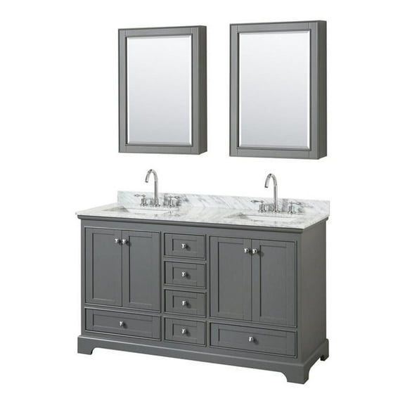 Wyndham Collection Deborah 60" Square Sink Wood Double Bathroom Vanity in Gray