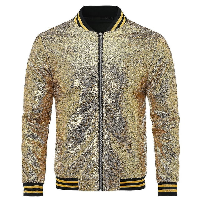 Allthemen Mens Sequins Casual Zipper Party Bomber Jacket
