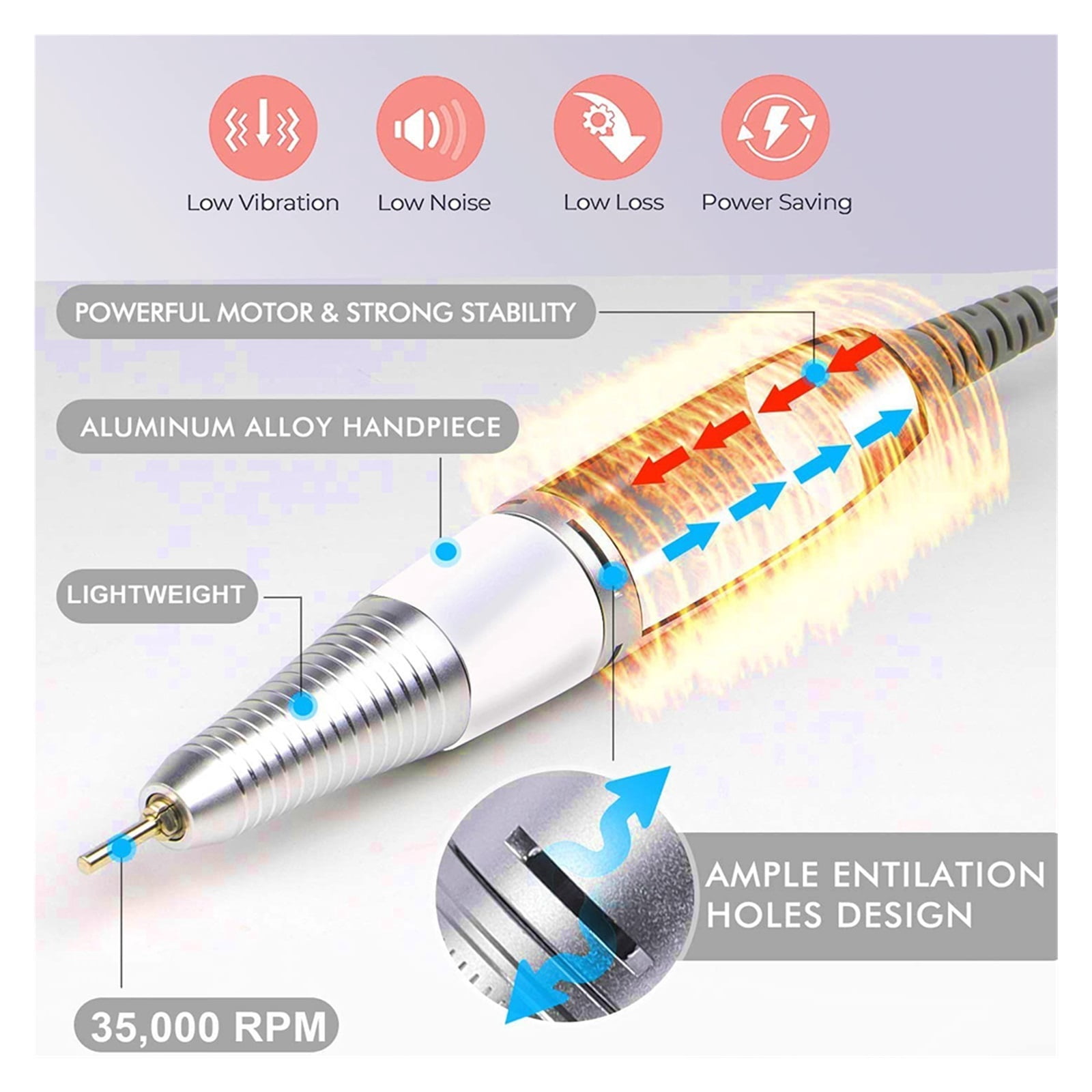 Nail Drill Machine 35000RPM Wireless Electric Nail Polish Remover Mini Nail File Drill Machine With LED Display Home & Salon Use ,Low Noise