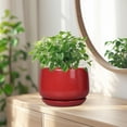 thumbnail image 2 of Ordivic 7 inch Red Ceramic Plant Pot with Saucer & Drainage Hole,Medium Indoor Outdoor Planter for Snake Plant, Pothos, ZZ Plant,Desk Table,Windowsill,Home Decor, 2 of 8