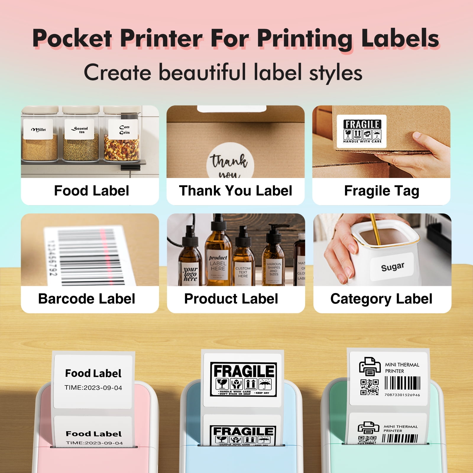 Bluetooth Portable Thermal Printer Inkless Mini Printer Sticker Maker for Phone Study Notes Diagrams & Photos DIY Label