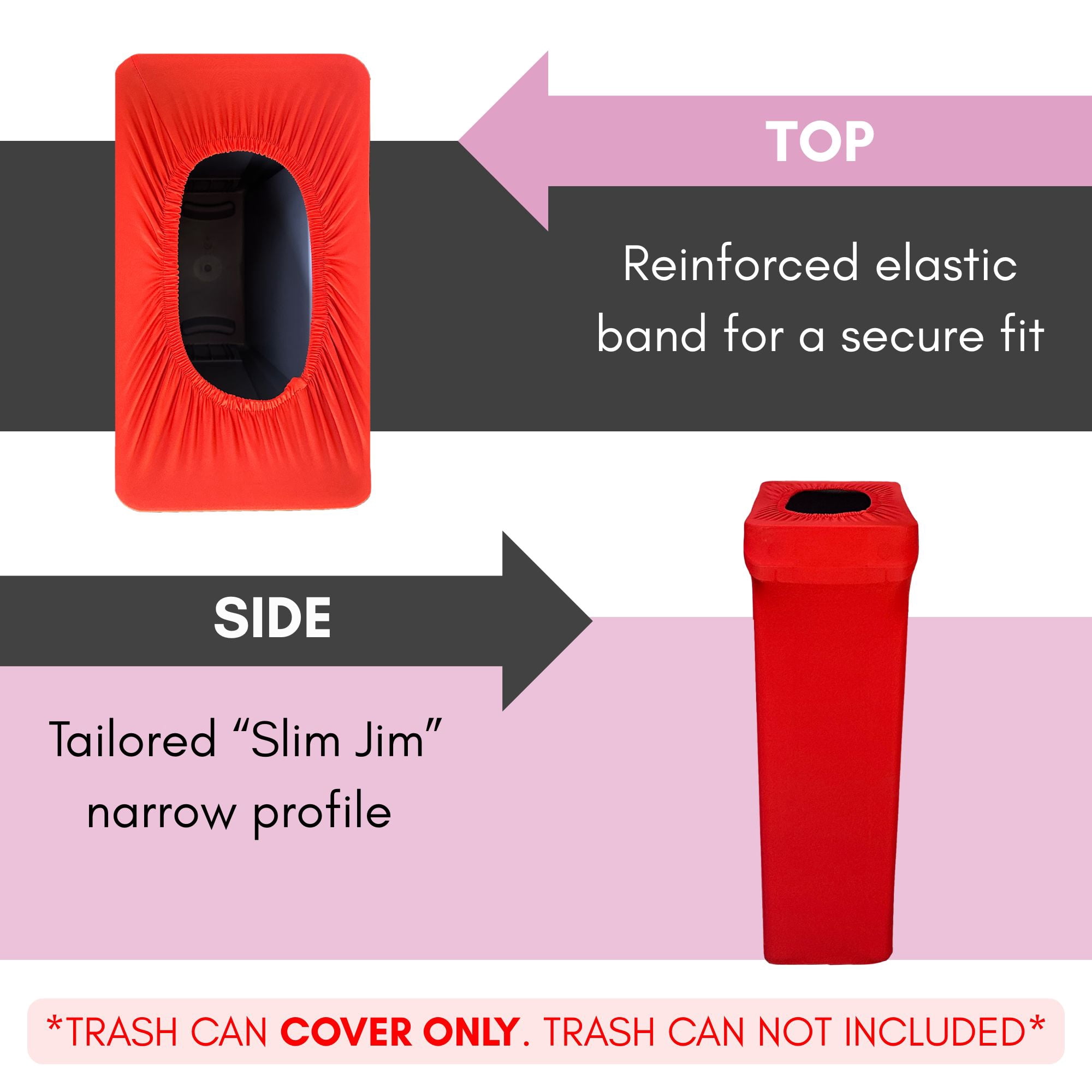 YOUR CHAIR COVERS - 23 Gallon Spandex Slim Jim Narrow Trash Can Cover - Red (Cover ONLY)