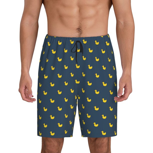 Balery Cartoon Ducks Pantalones cortos de pijama de punto de algodón para hombre con cinturilla y bolsillos-XX-Large