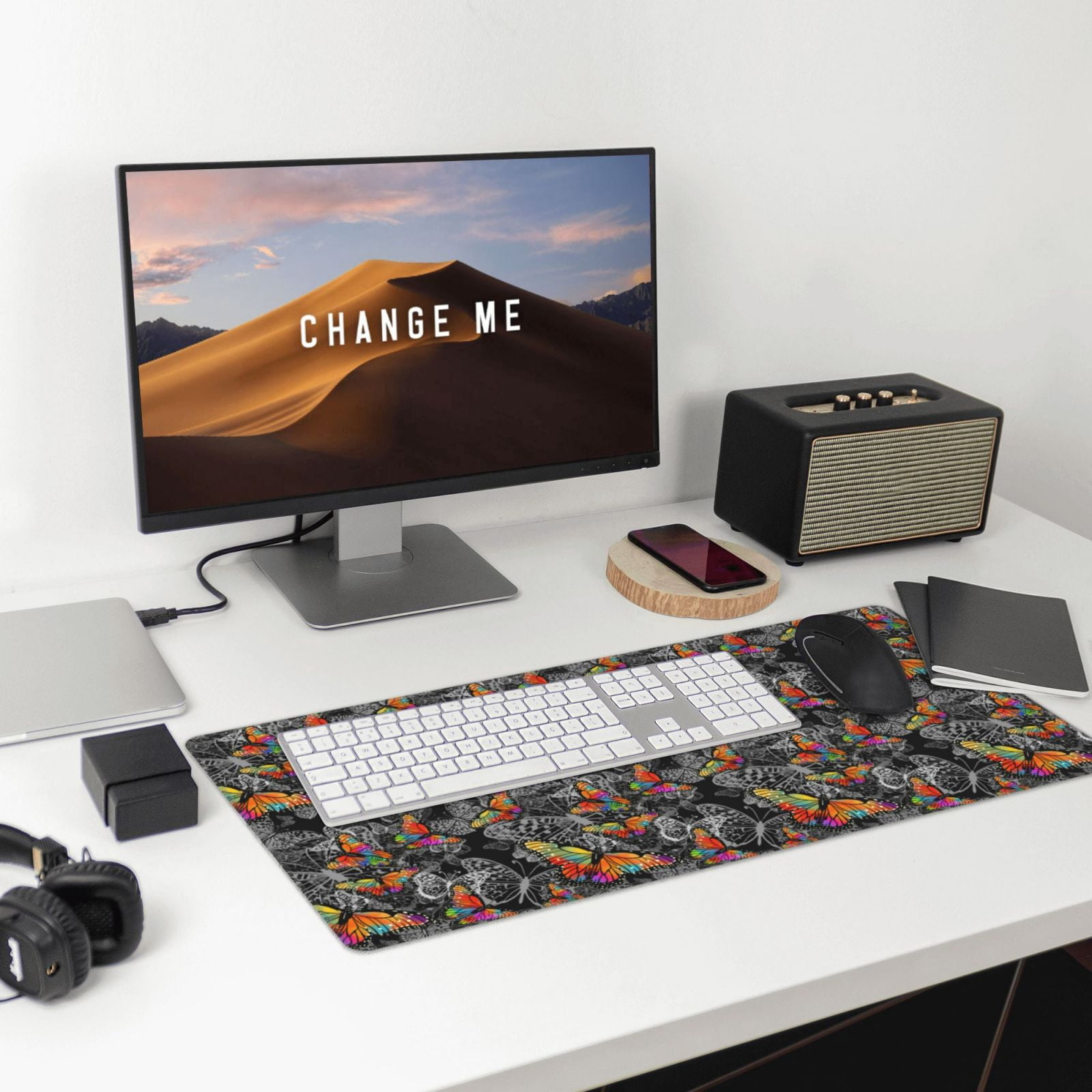 Rateoe Multicolored Butterflies C Print Mouse Pad - Extended Large Gaming Mousepad,Non-Slip Stitched Edge,16x29.5 Inch
