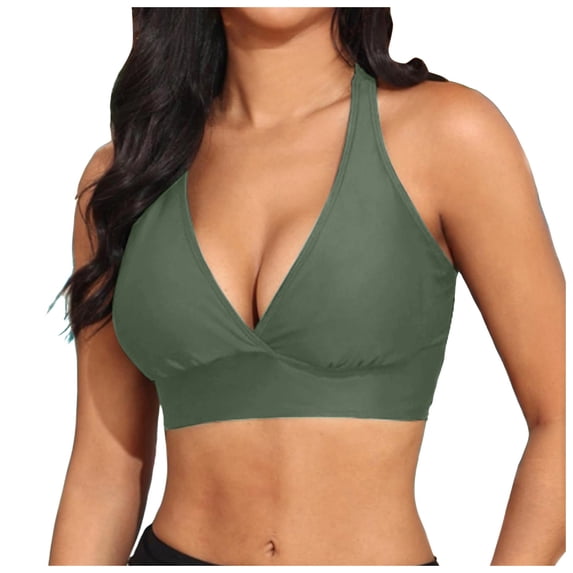 Daznico Women Elastic Swimwear Tops Underwire Full Coverage Bikini Top Push Up Swim Crop Top Tie Back Bathing Suit Tops,XXL