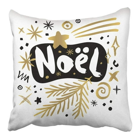 CMFUN Noel Best Wishes Happy New Year Sketch Merry Christmas Quote Lettering Gold Pillowcase Cushion Cover 16x16