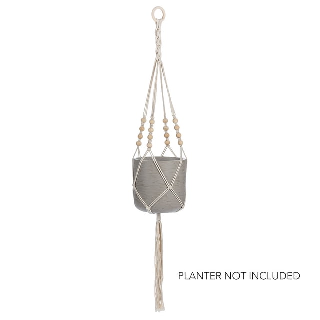 Cream Color With Beads Macrame Hanging Planter