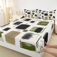 thumbnail image 5 of Castle Fairy Watercolor Brush Rectangle King Sheets 4pcs,Abstract Linear Mark Bedding,Olive Beige Black,1 Flat Sheet, 1 Fitted Sheet and 2 Pillowcases, 5 of 7
