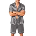 thumbnail image 2 of Resicozy Pajamas Set for Men Short Sleeve Button Down Shirts Shorts Pajamas Short Sleepwear Elegant Lounge Summer Pjs Sets Light Gray S, 2 of 6