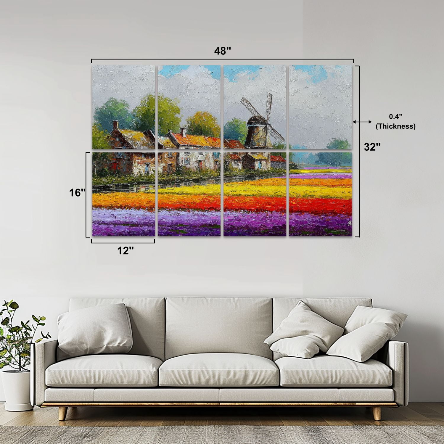 Windmill 8 Pack Art Acoustic Panels Sound Absorbing Vibrant Spring Rain Landscape Windmill Farmhouses Decorative Soundproof Wall Panels Self Adhesive for Nursery Game Room Bedroom 48"x32"