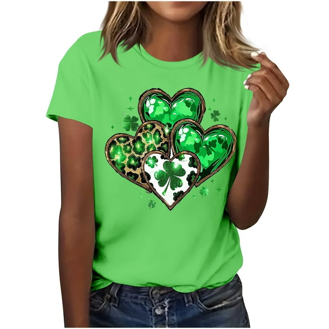 El Día de San Patricio Manga Corta Cuello Redondo Suéter Casual Top, Ligero 95% Poliéster 5% Blusa de Spandex para Vacaciones Y Uso Diario, Tops de Mujer Casual