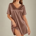 thumbnail image 6 of Frostluinai Satin Nightgowns for Women Silk Short Sleeve Nightshirt Silky T Shirt Night Gown V Neck Mini Sleepdress Loose Sleepwear S-XXL, 6 of 10