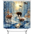 thumbnail image 2 of 4PCS Farmhouse Shower Curtain Set, Country Vintage Wood Plank Woodland Wild Animal Hunting Lodge Black Bear Elk Moose Deer Birds Cabin Rustic Bathroom Decor, Non-Slip Bath Mat, Pine Tree, 2 of 7