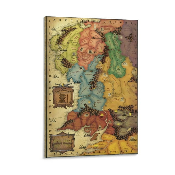 Middle Earth Map from Lord of The Rings Poster Canvas Art Poster and Wall Art Picture Print Modern Family bedroom Decor Posters 20x30inch(50x75cm)