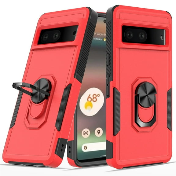 For Google Pixel 7 Pro Hybrid Tough Strong Dual Layer Hard PC TPU with Flat Magnetic Ring Stand Heavy-Duty Armor Design Cover ,Xpm Phone Case [ Red ]