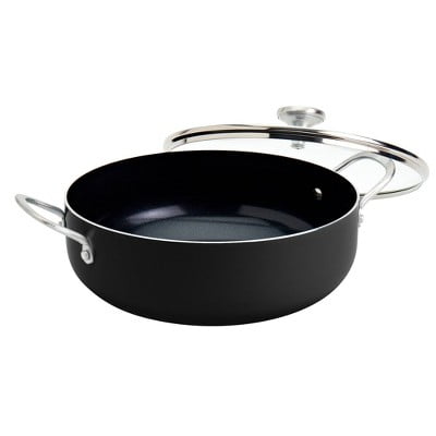 6qt Nonstick Aluminum Caldero Black: Hand Wash, Oven-Safe, Gas & Electric Compatible, 15" Diameter, 2-Piece Set