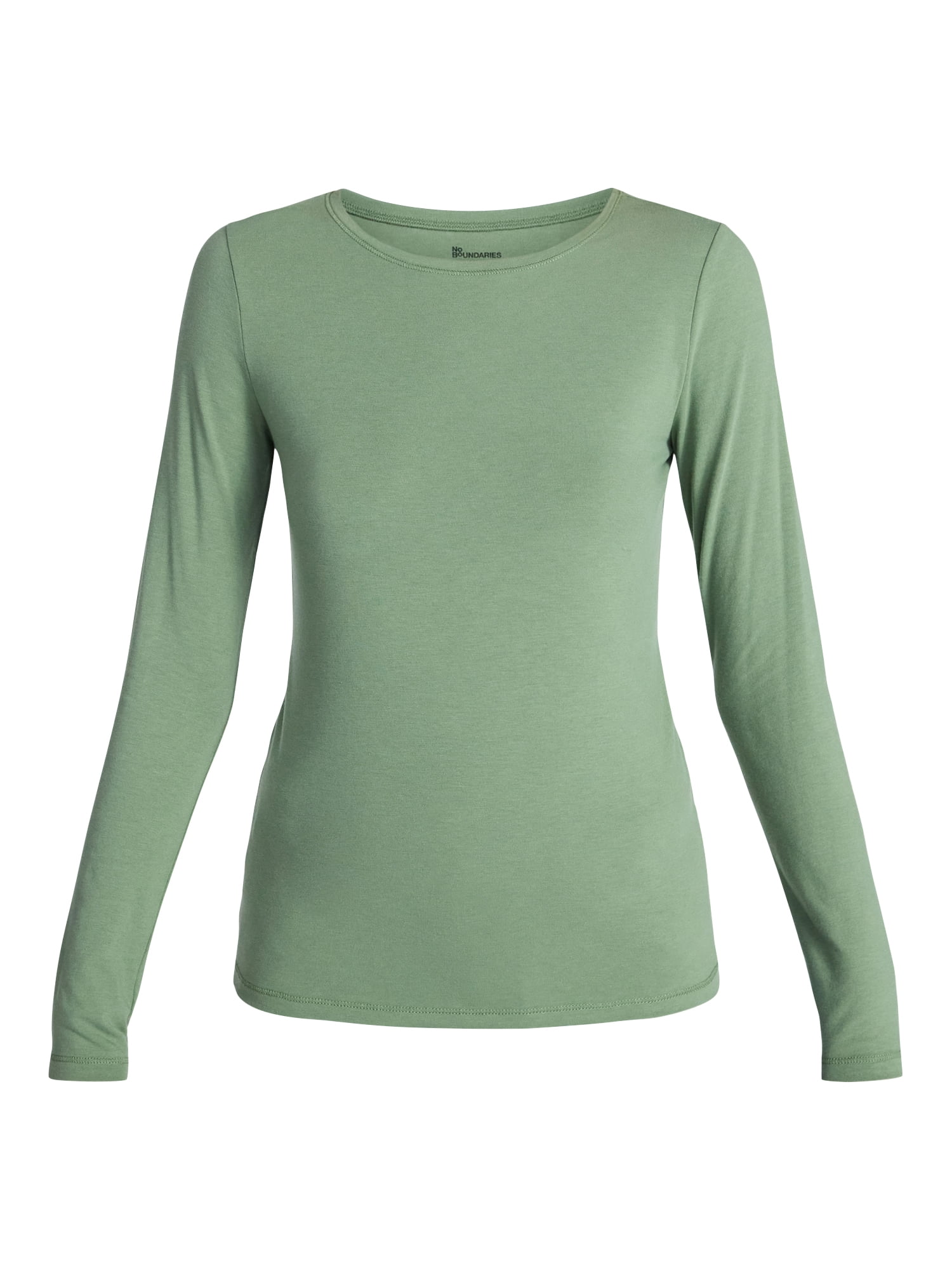 No Boundaries Crewneck Tee with Long Sleeves, Women's & Women's XXS-4X