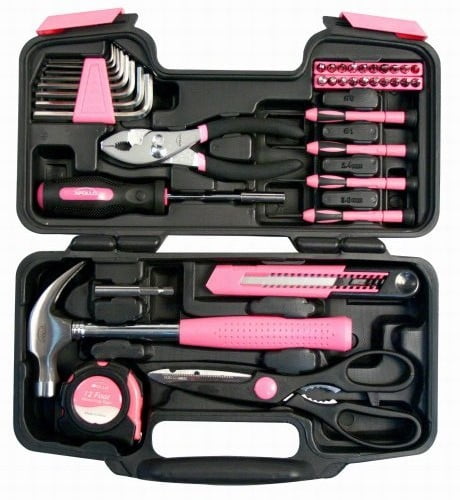 UBesGoo 39 Piece Household Tool Set, Home Hand Tool Kit, w/ Toolbox Storage Case, Pink
