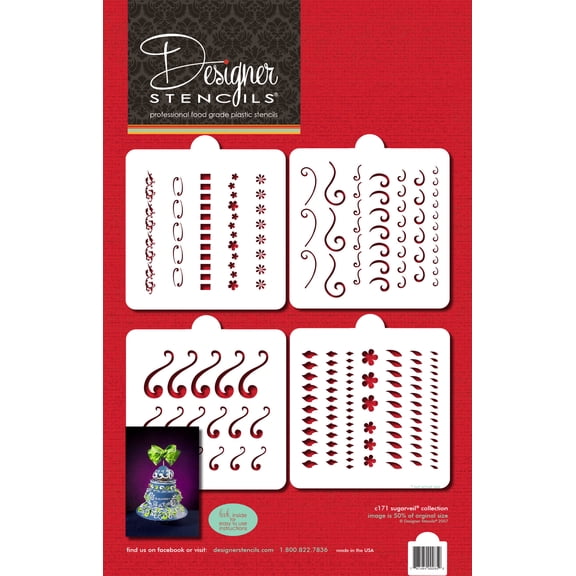 Designer Stencils C171 Sugarveil Cake Stencil Collection, Beige/semi-transparent