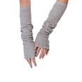 thumbnail image 2 of 1 Pair Long Arm Cover High Elasticity Fingerless Gloves Multiple Collocations Knitted Sleeve Wrist Protection Mountaineering Ruffle Light Gary, 2 of 6
