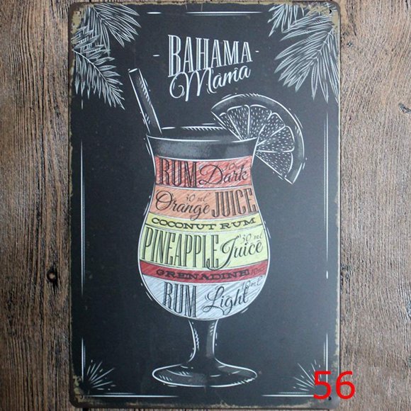 Original Vintage Design Classic Cocktail Recipe Tin Metal Sign Wall Art, Thick Tinplate Print Poster Wall Decoration For Bar / Kitchen (Cocktail recipe, 8x12 Inches (20x30 CM ))