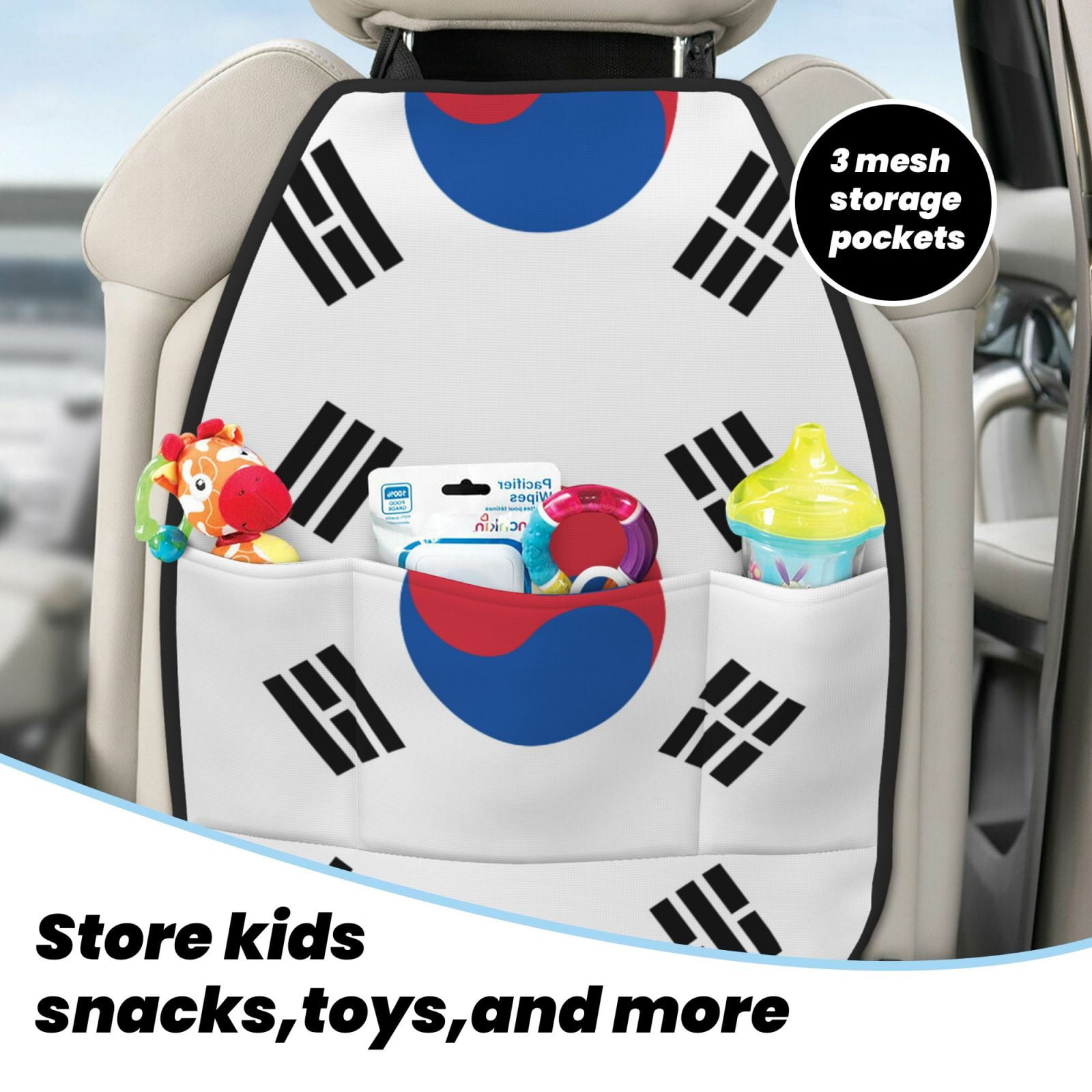 Xecao Korea Pattern Car Seat Back Protector 2 Pack Large Capacity Pocket, Kick Mats Back Seat Protector