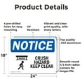 thumbnail image 2 of (2 Pack) Crush Hazard Keep Clear OSHA Notice Sign 24 Inch X 18 Inch Indoor / Outdoor Rust-Free Aluminum Metal Signs for Workplace, Workshop, and Construction Site, Made in the USA, 2 of 8