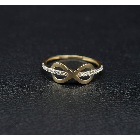 14k Real Solid Yellow Gold Infinity Ring, 14k Solid Gold Women Dainty Ring, Infinity Symbol Gemstone Gold Ring for Women, Gift, Gold Ring (Ring size:5;)