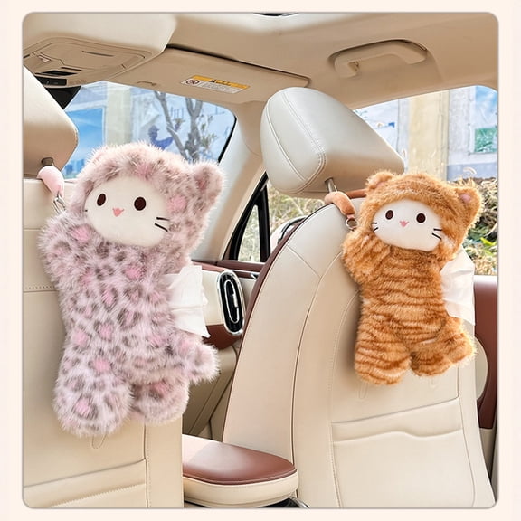 Plush Animal Tissue Box Holder for Car,Cat Tissue Box Plush Cover - Hangable Car Tissue Box Cover Organizer for Bathroom, Living Room, Kitchen orange，pink