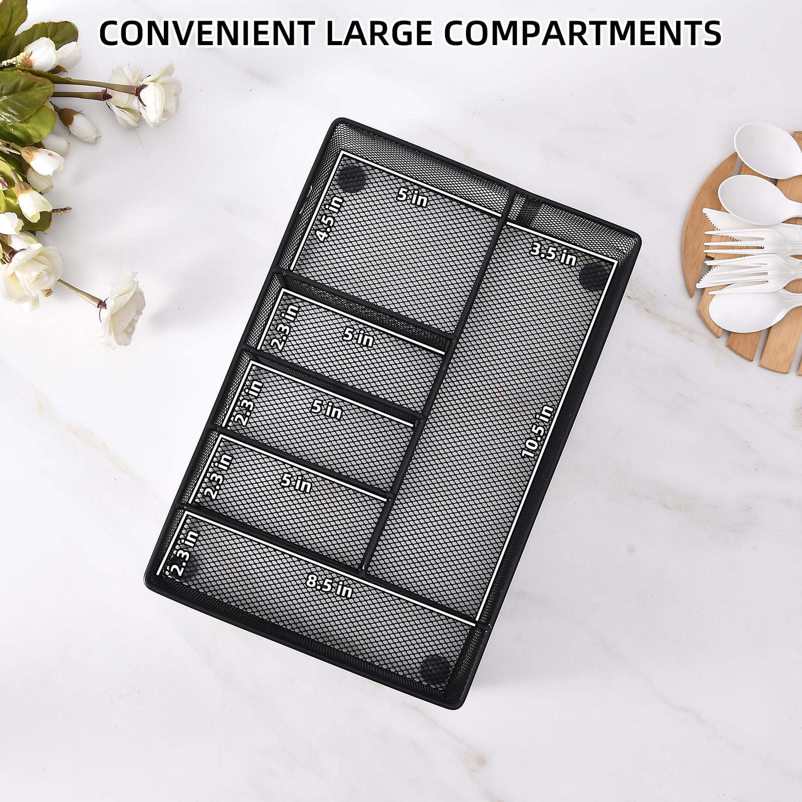 UPTRUST Metal Mesh Paper Plate Organizer with 6 Compartments Anti Slip Portable for Camping Black