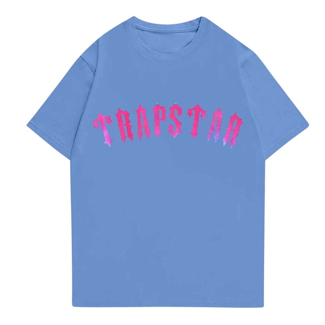 T-shirts pour Femmes Trapstar T-Shirt Imprimé pour Femmes Décontracté Graphique Junior Filles Manches Courtes tee-Shirt Original avec Col Rond(Bleu Ciel, G)