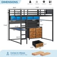 thumbnail image 2 of Loft Bed Full Size with Desk, 6 Storage Drawers and Bookshelf, Metal Loft Full Bed Frame with USB Charging Station, LED Lights, Storage Shelf, Full-Length Guardrail & Ladder, Black, 2 of 9