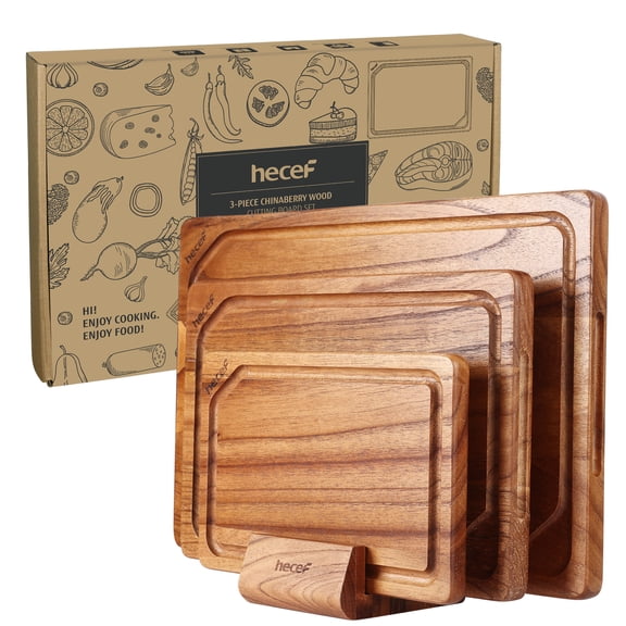 Juego de Tablas de Cortar hecef de 3 Piezas con Soporte - Madera, 38 cm