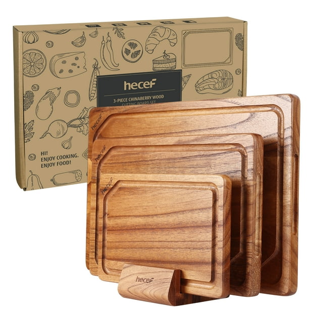 Juego de Tablas de Cortar hecef de 3 Piezas con Soporte - Madera, 38 cm