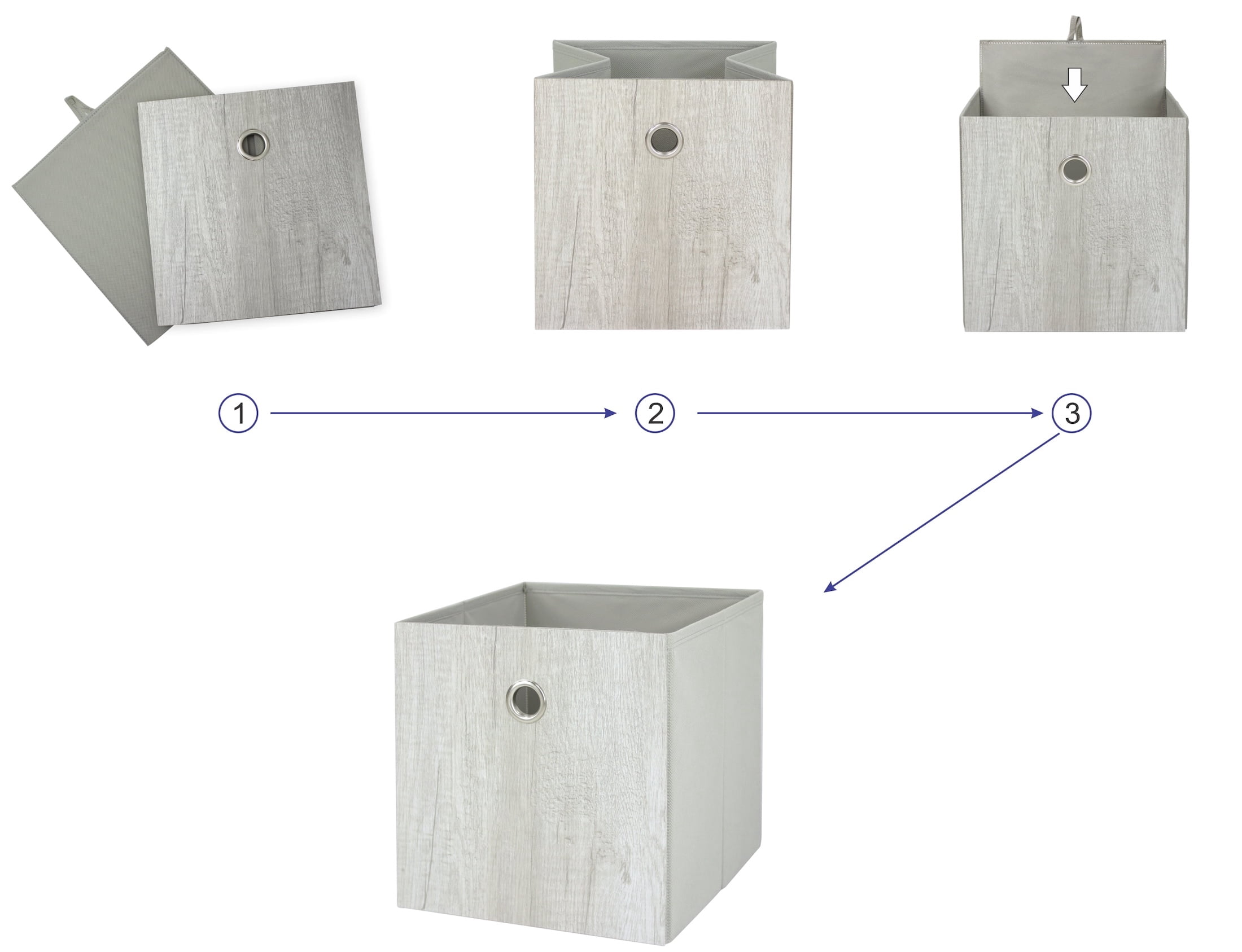 (2 pack) Mainstays Collapsible Fabric Cube Storage Bin, Grey Wood Grain