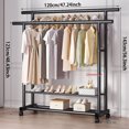 thumbnail image 2 of Yucurem Clothes Rack, Rolling Clothing Racks with 2 Hanging Rods & 2-Tier Bottom Shelf, Bear up to 250lbs for Bedroom Storage (56"x47"x16" Black), 2 of 7