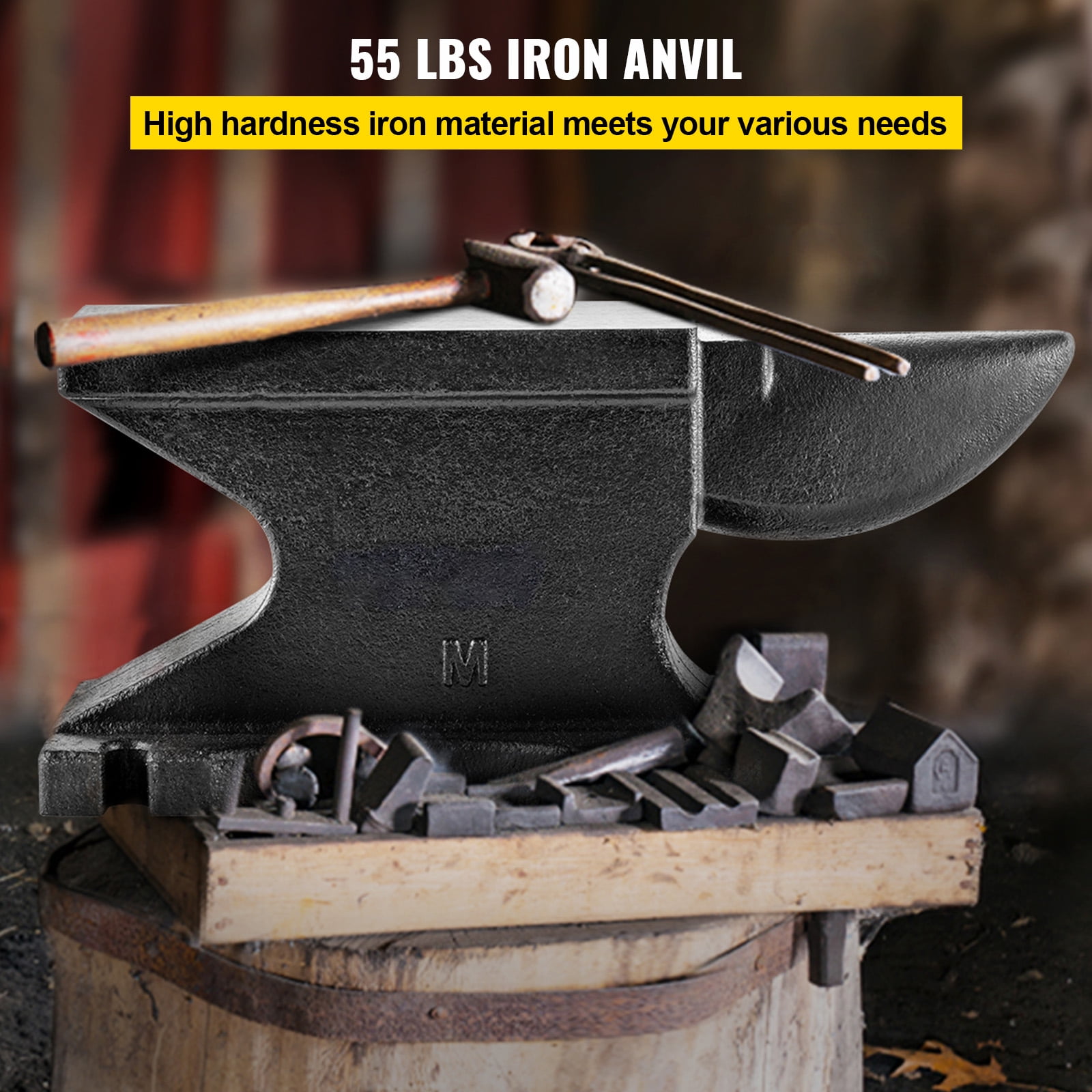 BENTISM Cast Iron Anvil, 55 Lbs Single Horn Anvil with 8.6“ x 4.1” Countertop and Stable Base, High Hardness Rugged Round Horn Anvil Blacksmith for Bending, Shaping, Twisting
