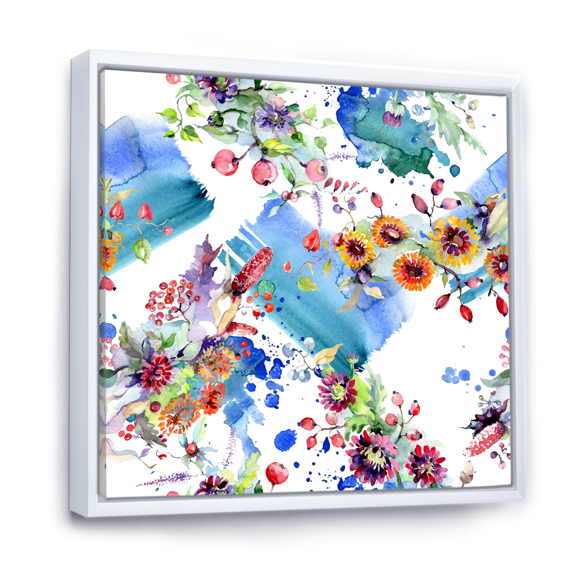 Designart 'Wildflowers and Vibrant Wild Spring Leaves IX' Modern Framed Canvas Wall Art Print