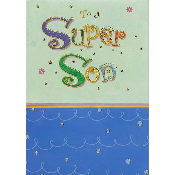 Designer Greetings Super Son Green and Blue Embossed with Gold Foil Birthday Card