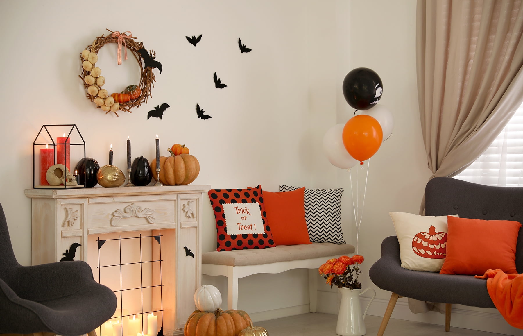 26" x 26" Simply Daisy Halloween Trick or Treat Dots Polyester Accent Pillow, Harvest Orange Qty 1