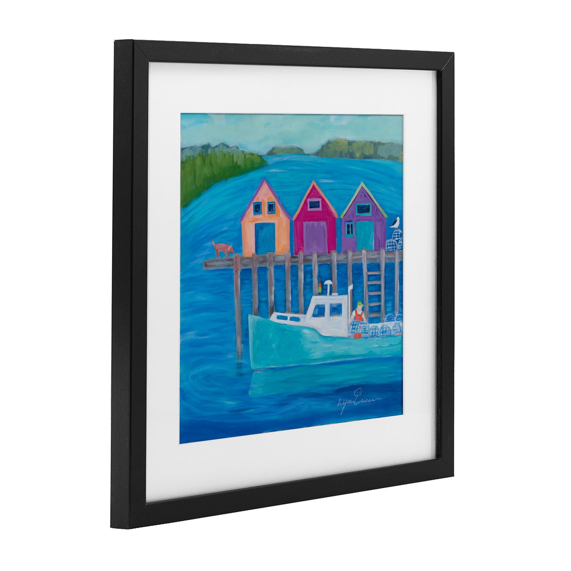 Stupell Industries Work Day at Seaside Village Black Framed Print Under Glass, design by Lynn Ericson Fine Art