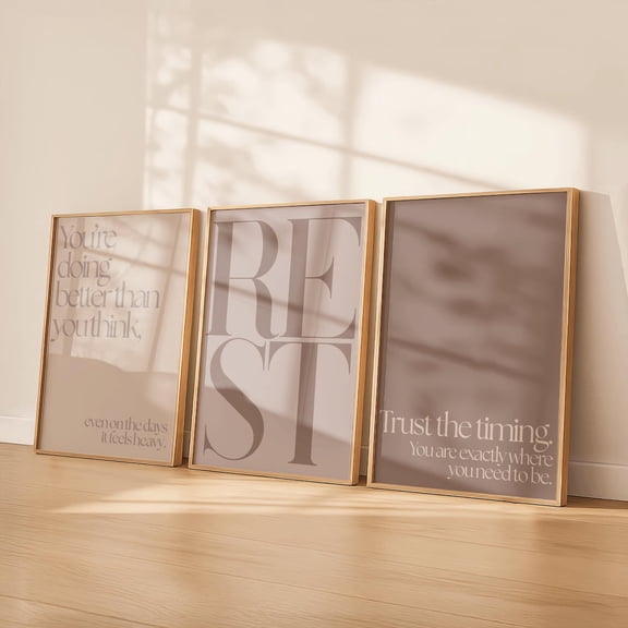 Neutral Bedroom Wall Art Rest Quote Calm Bedroom Decor Minimalist Affirmation Taupe Decor Set 3 Unframed Paper Print 8x12