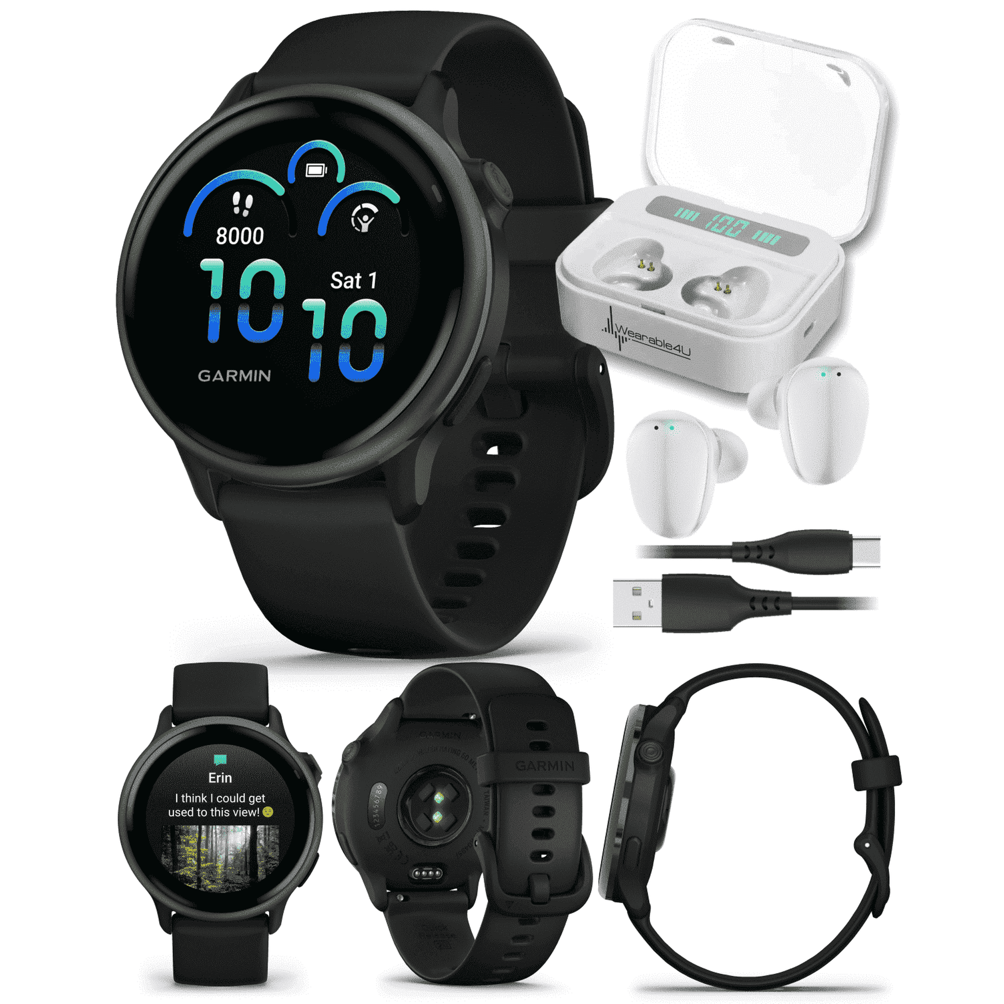 Garmin Vivoactive 6 - Health & Wellness GPS Smartwatch, 1.2 in Bright AMOLED Display, Slate with Black Band w/ Wearable4U White EarBuds Bundle