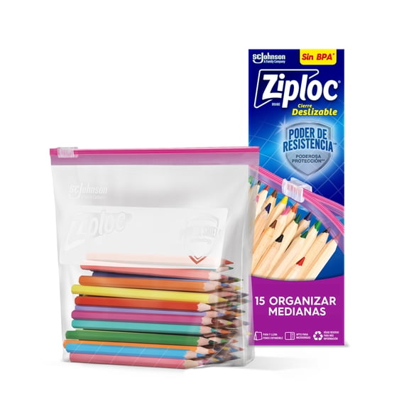 Bolsas Plásticas Reutilizables Ziploc Para Guardar y Organizar 1 Paquete con 15 Bolsas Tamaño Mediano