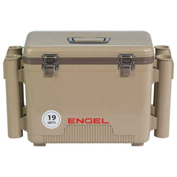 ENGEL 19 Qt Leak-Proof Insulated Drybox Cooler with 4 Rod Holders - Tan