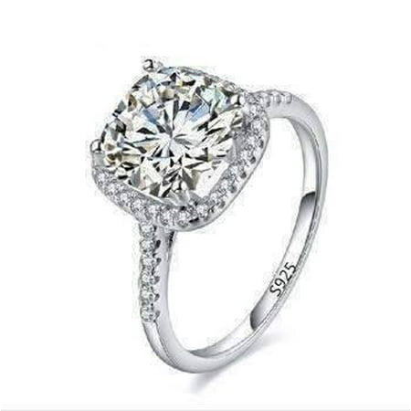 - ON SALE - Dazzling Halo 2 CT Cushion Cut Simulated Diamond Ring 5 / Platinum