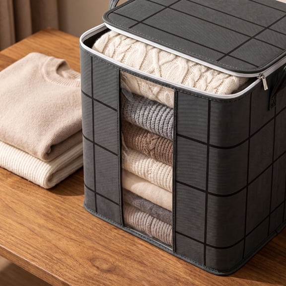 Under-Bed Storage Bin Zippered Foldable with Window and Carry Handles for Quilts, Clothes, Wardrobe and Shelf